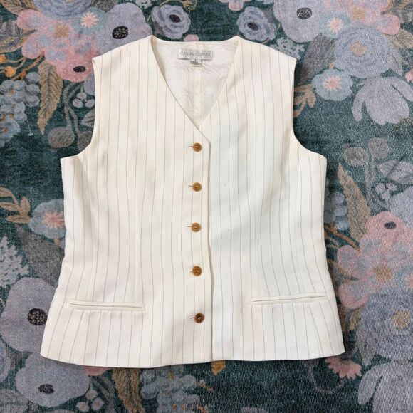 Casual Corner Vintage Vest Womens White Pinstripe Work Button Up Sleeveless Sz 6 - Picture 11 of 11